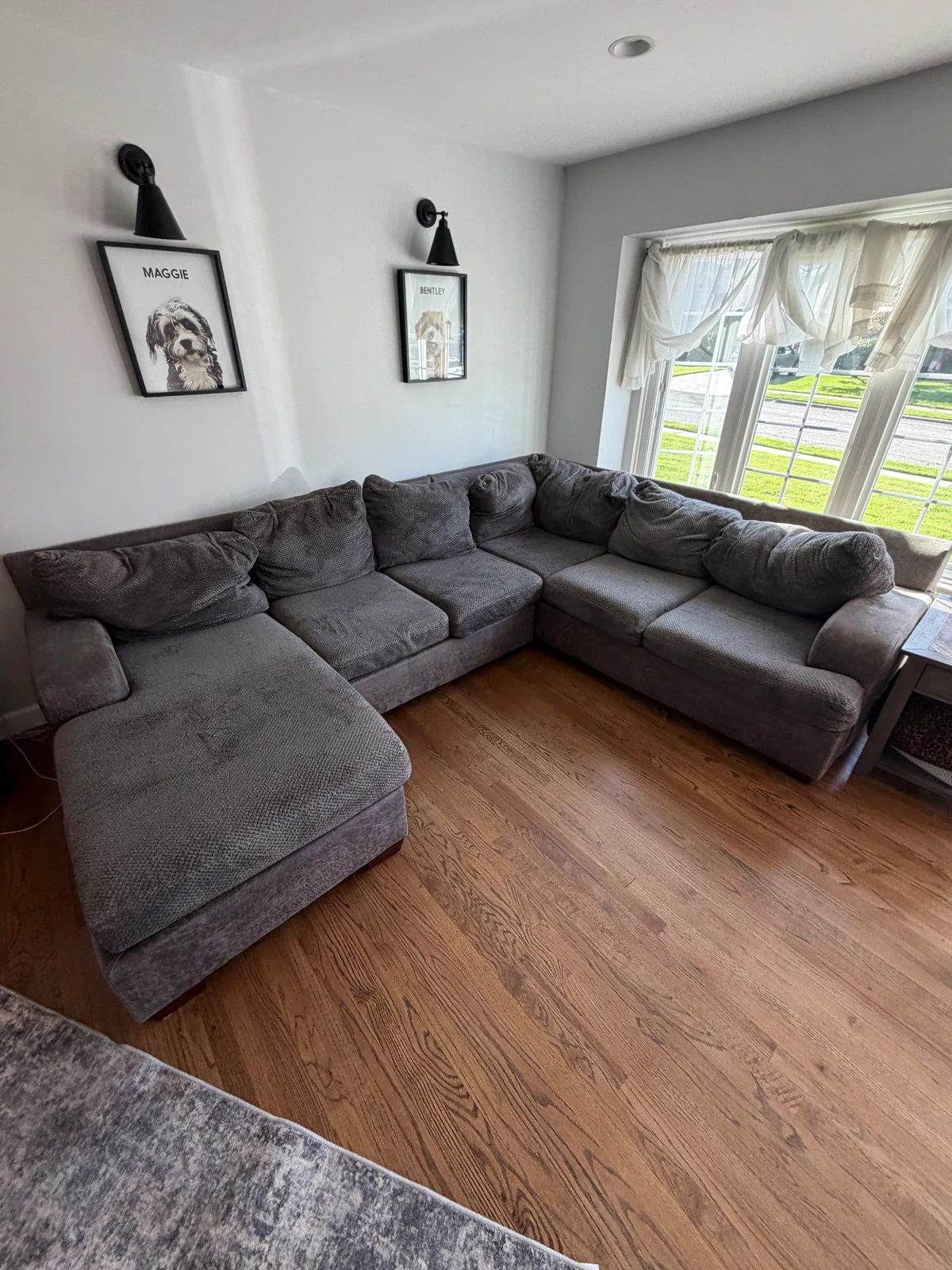 Charcoal sectional before cleaning