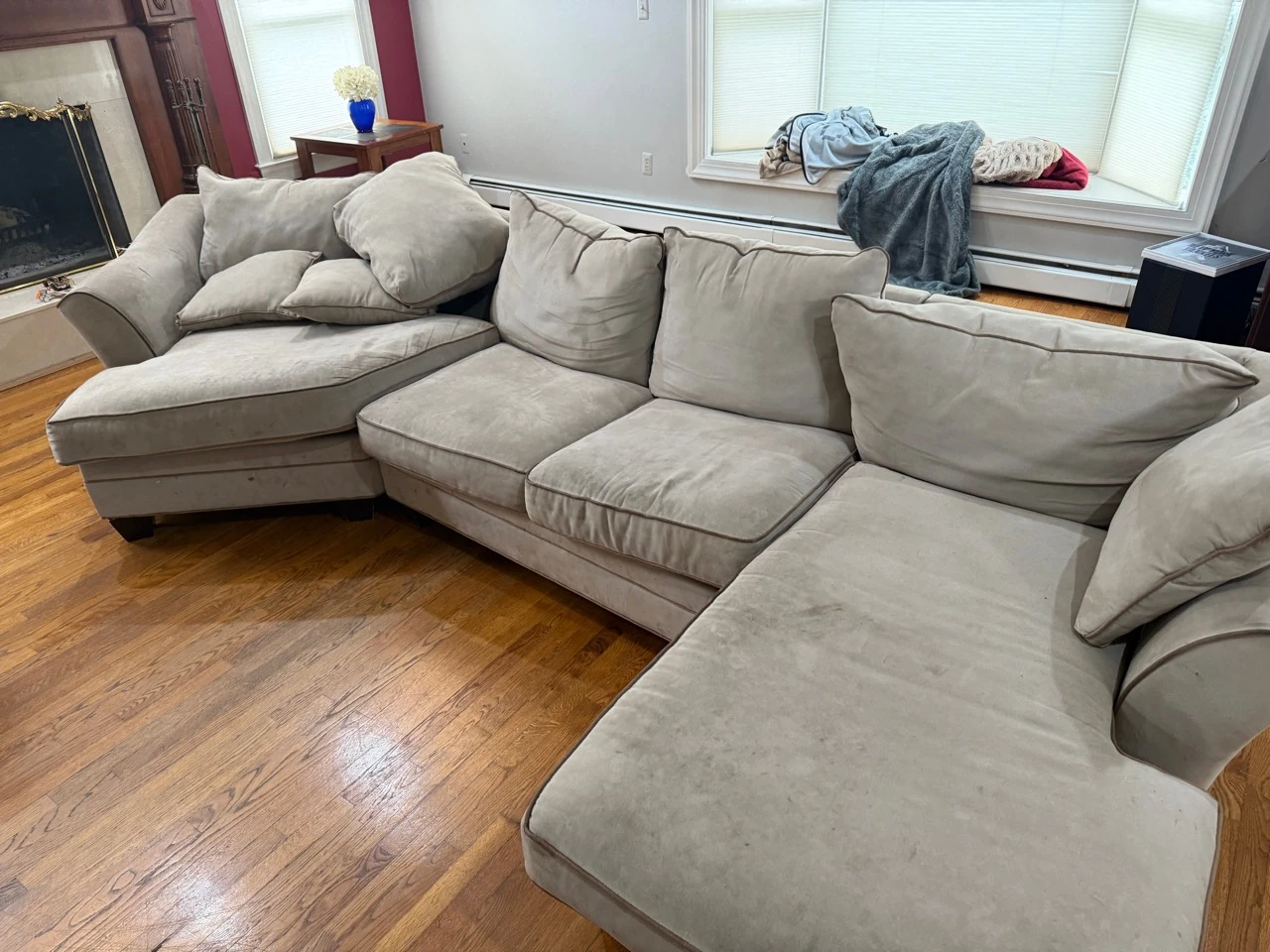 Double chaise before cleaning