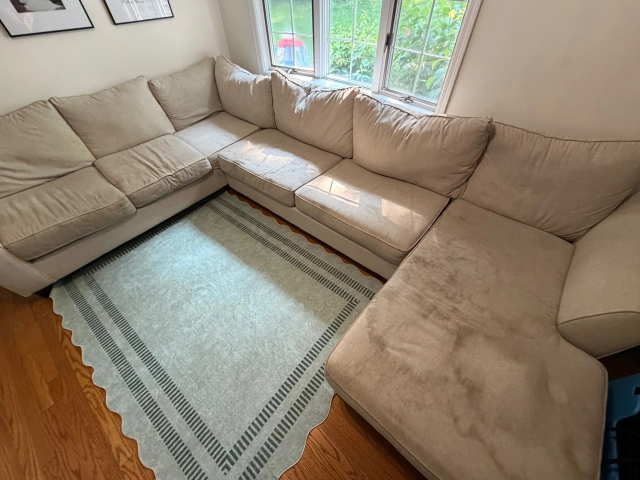Beige sectional before cleaning