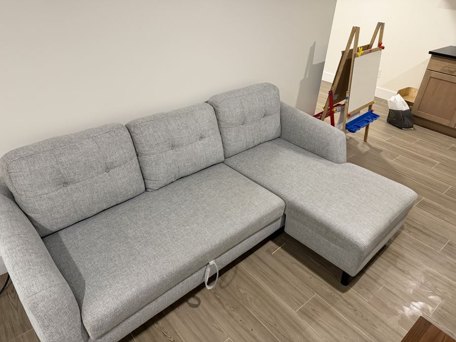 Same chaise sectional after cleaning, shading removed